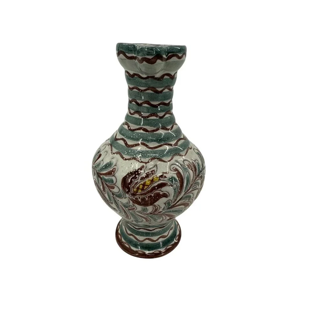 Handcrafted Ceramic Pitcher Vase‎ Handle Swirl Patterns American zone of Germany